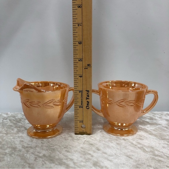 Fire King vintage peach iridescent cream sugar set FLAWED - Picture 14 of 16